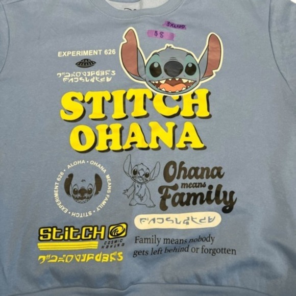 Disney Stitch Sweatshirt Junior's Size‎ 3XL (21) Ohana Means Family Lightweight - Picture 2 of 6